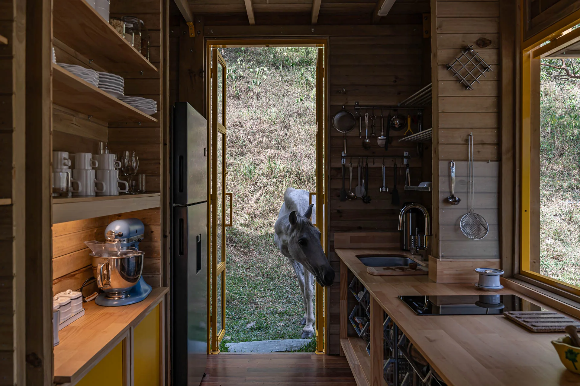 Estructura ligera de madera y metal del Refugio Lamarilla en Fredonia por Juan David Hoyos y Quena.